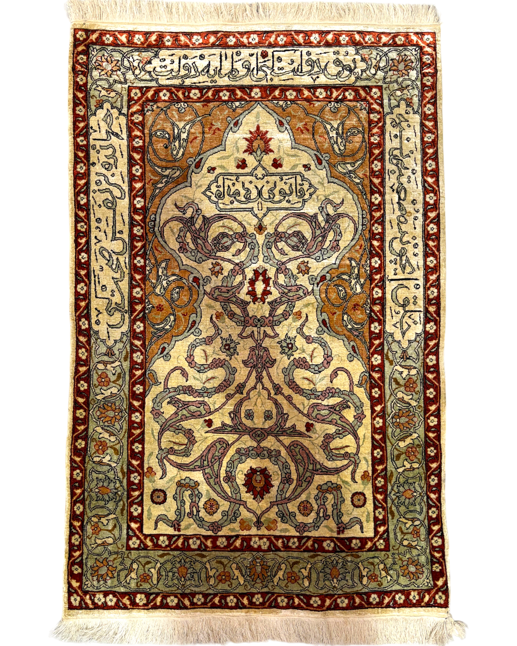 Tappeto Hereke in seta 126x81 cm avorio con motivi floreali