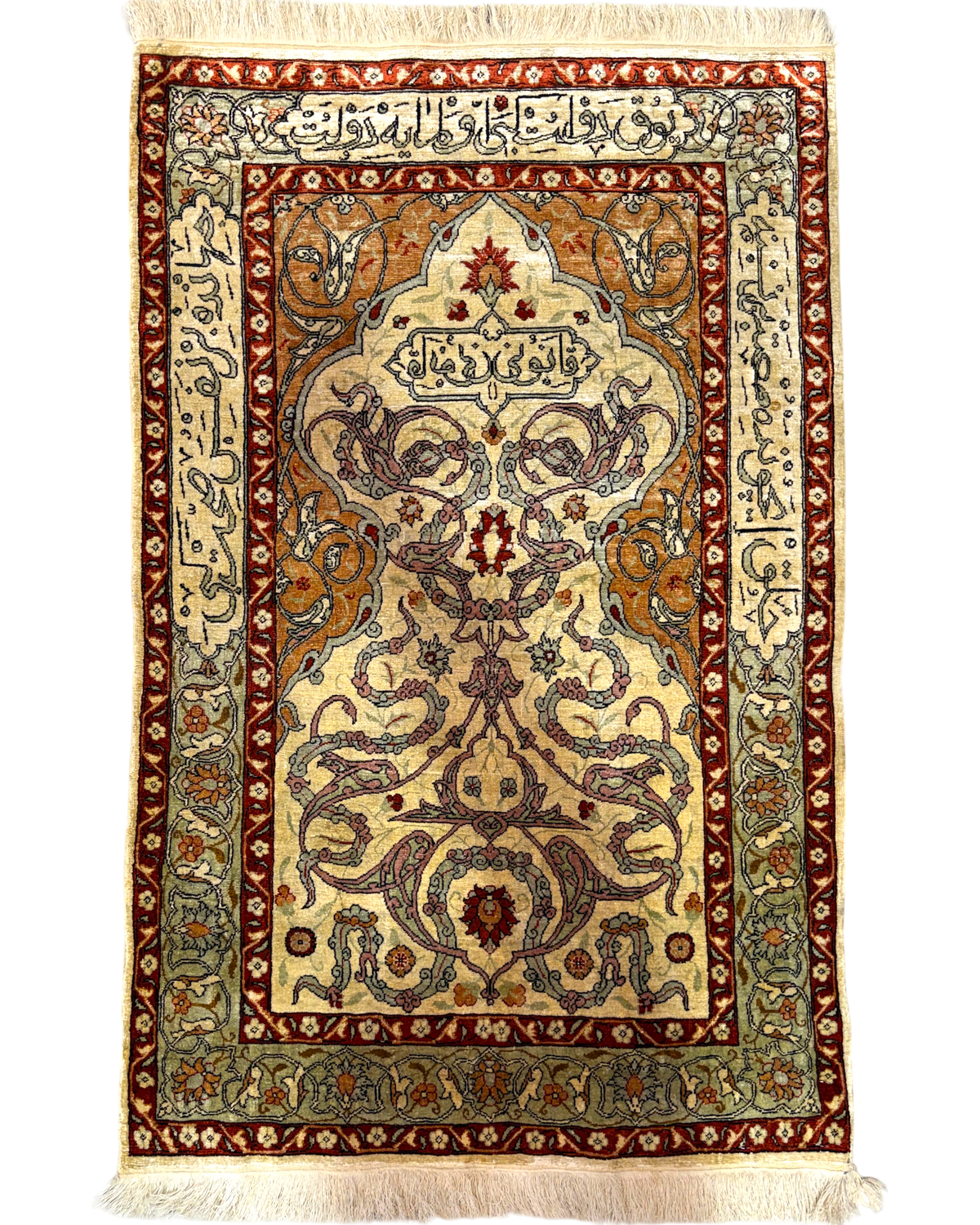 Tappeto Hereke in seta 126x81 cm avorio con motivi floreali