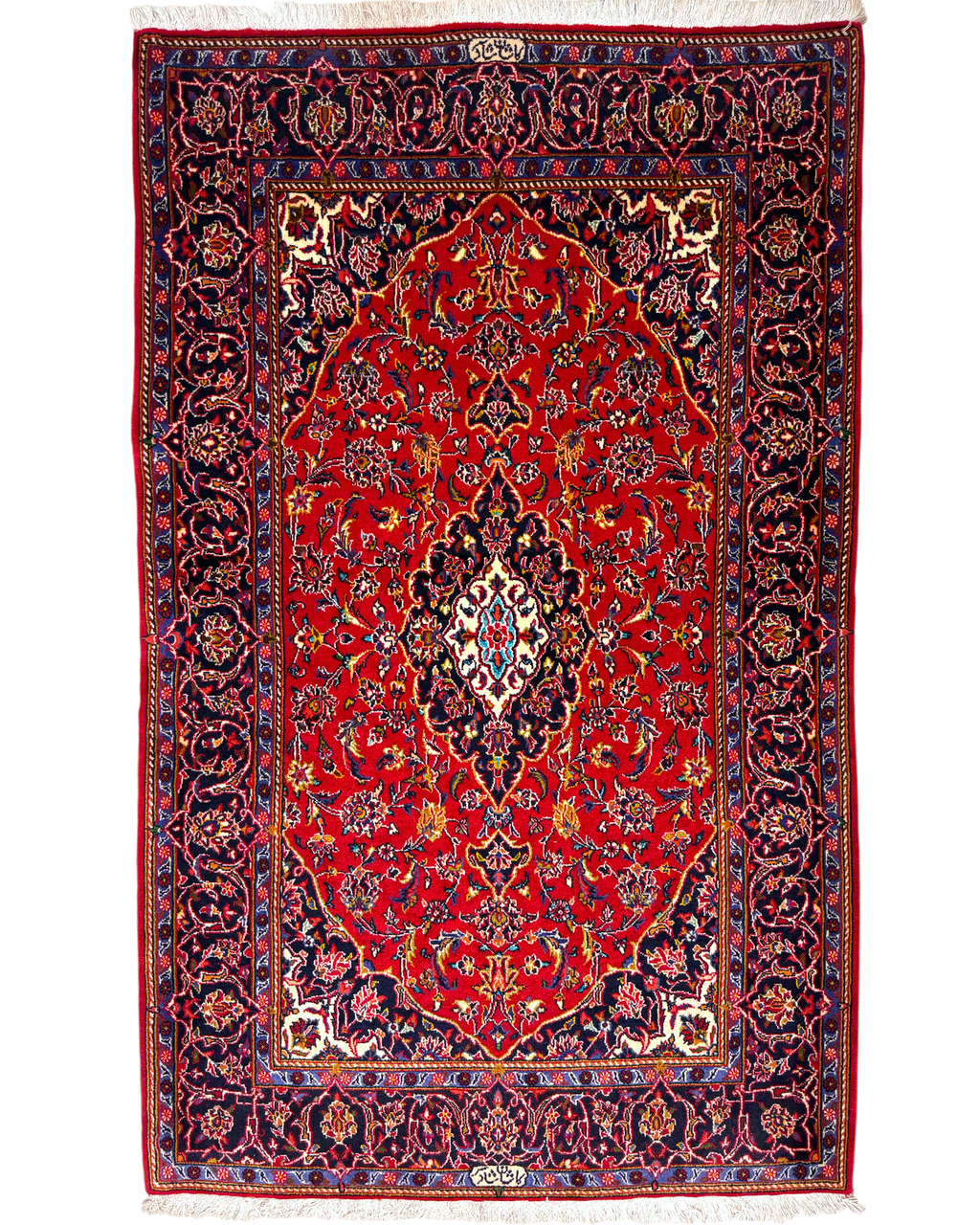 Tappeto persiano Kashan Shad Sar 180x110 cm rosso con medaglione floreale