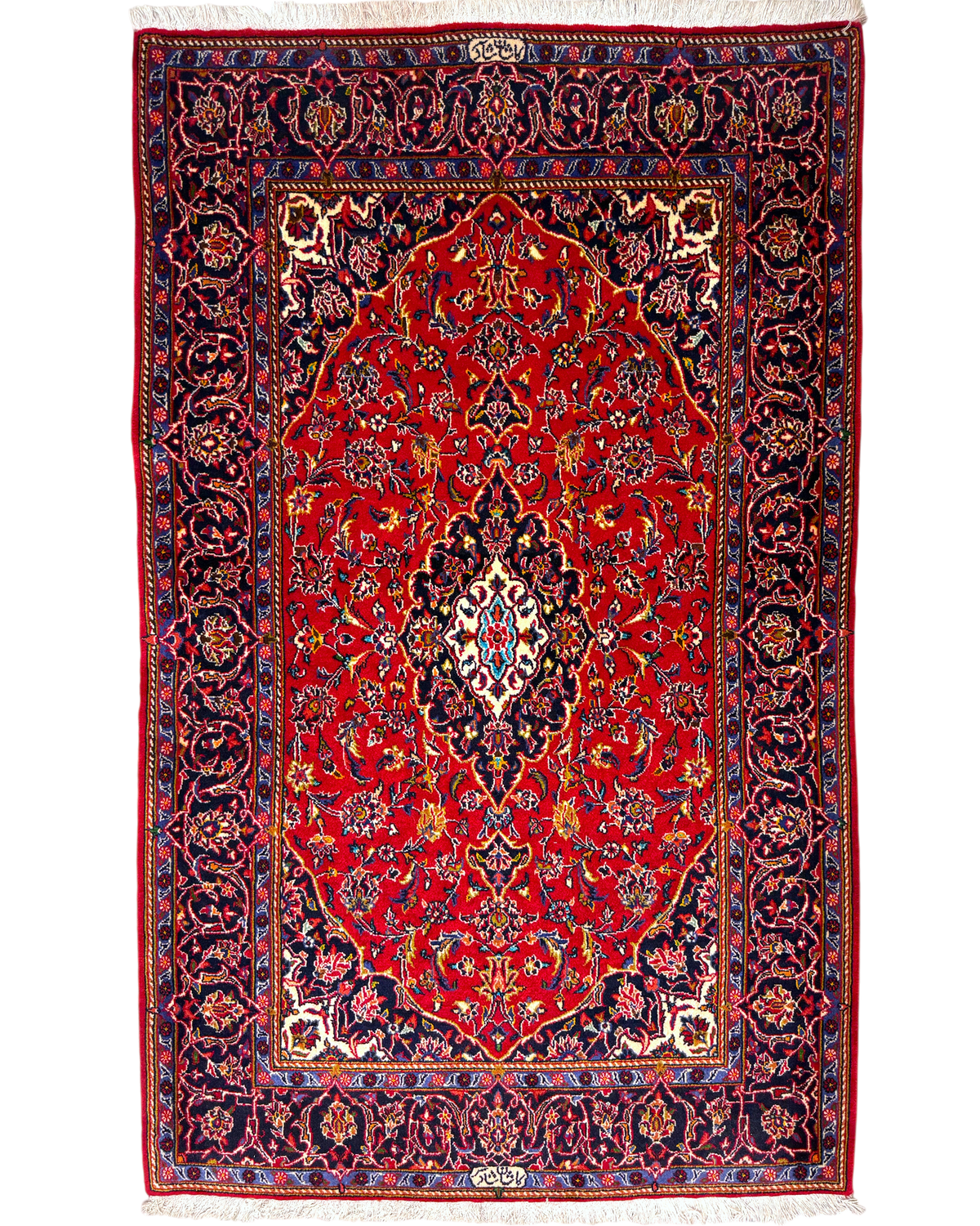 Tappeto persiano Kashan Shad Sar 180x110 cm rosso con medaglione floreale