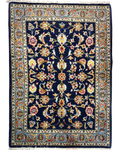 Tappeto persiano Kashan 151x109 cm blu con decorazione floreale