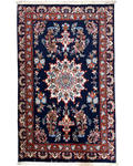 Tappeto persiano Kashan 151x96 cm blu con medaglione floreale centrale
