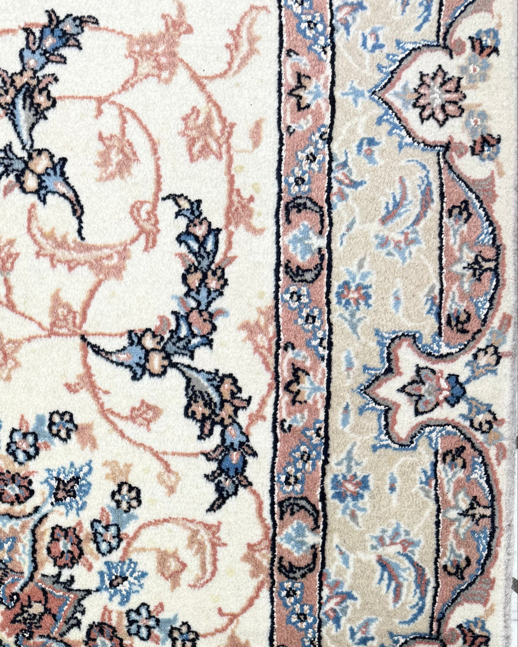 Tappeto persiano Kashan 157x106 cm crema con medaglione floreale