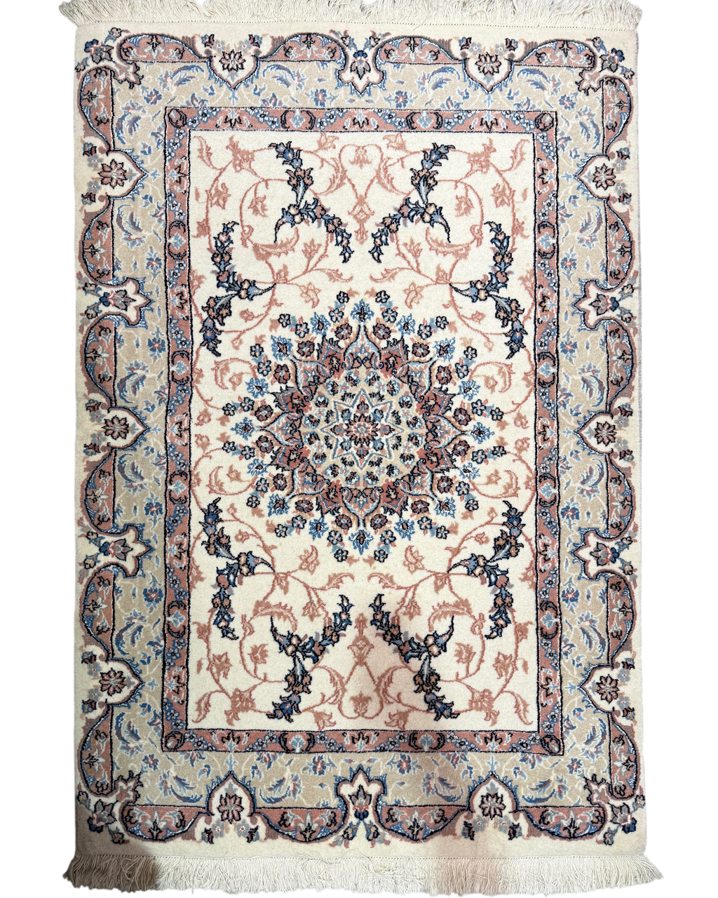 Tappeto persiano Kashan 157x106 cm crema con medaglione floreale
