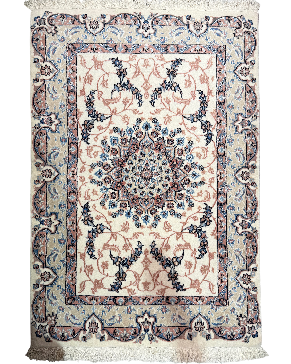 Tappeto persiano Kashan 157x106 cm crema con medaglione floreale