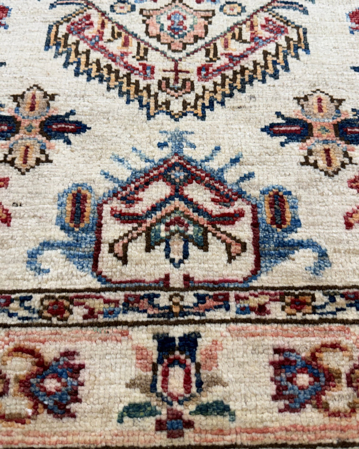 Tappeto Kazak 156x97 cm avorio con medaglioni geometrici policromi