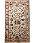 Tappeto Kazak 151x90 cm azzurro con medaglioni geometrici policromi