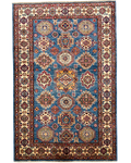 Tappeto Kazak 150x98 cm blu con medaglioni geometrici policromi