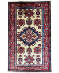 Tappeto Kazak 146x92 cm crema con medaglione geometrico blu