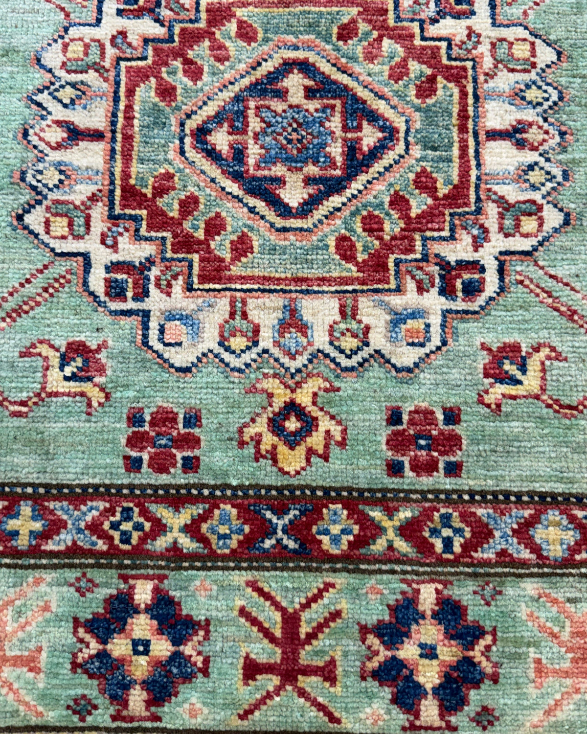 Tappeto Kazak 153x100 cm verde acqua con medaglioni geometrici