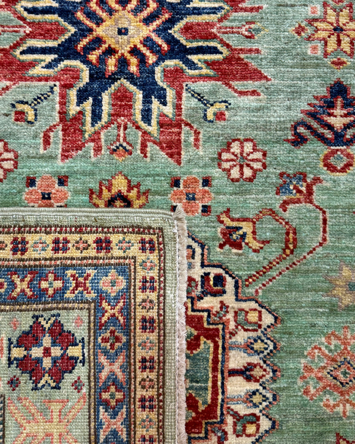 Tappeto Kazak 153x100 cm verde acqua con medaglioni geometrici