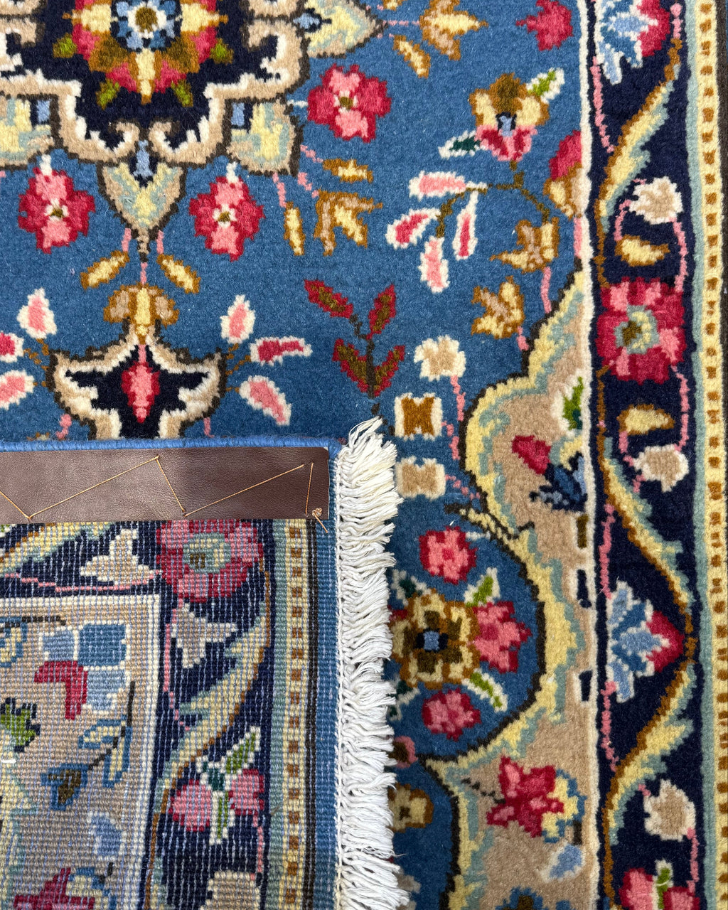 Tappeto persiano Kerman Raver 130x60 cm azzurro con motivi floreali