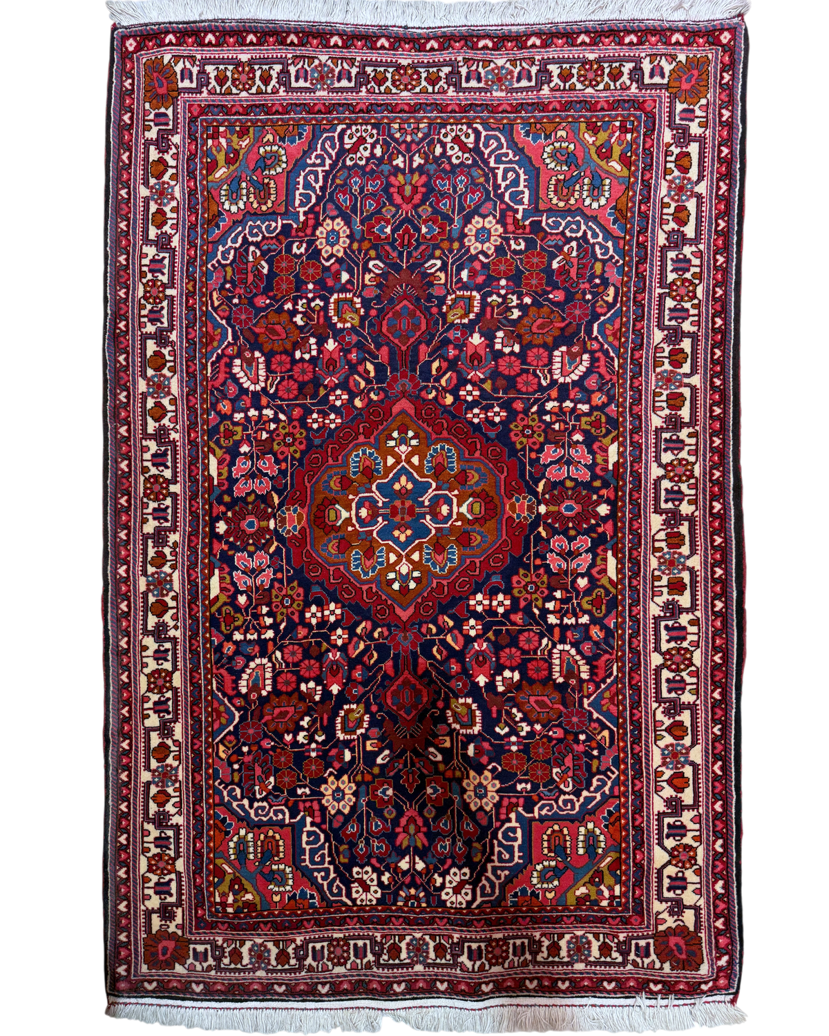Tappeto persiano Malayer 171x112 cm rosso e blu con medaglione centrale