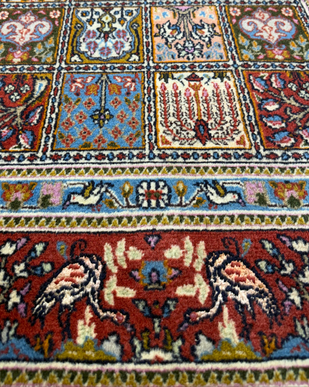 Tappeto persiano Mud 150x100 cm rosso con disegno a riquadri