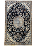 Tappeto persiano Nain misto seta 142x87 cm blu con medaglione