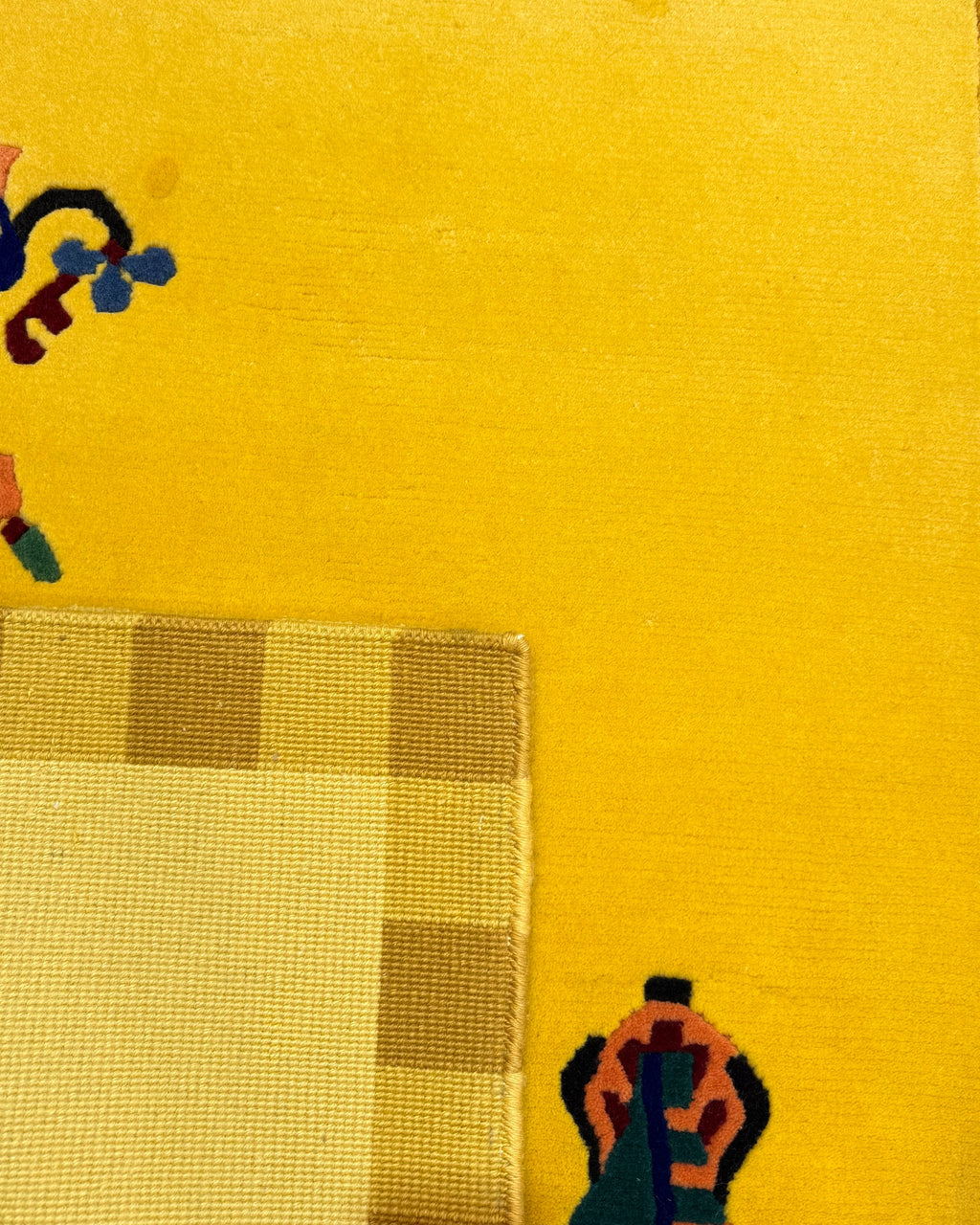 Tappeto Nepal 146x90 cm giallo ocra con motivi decorativi