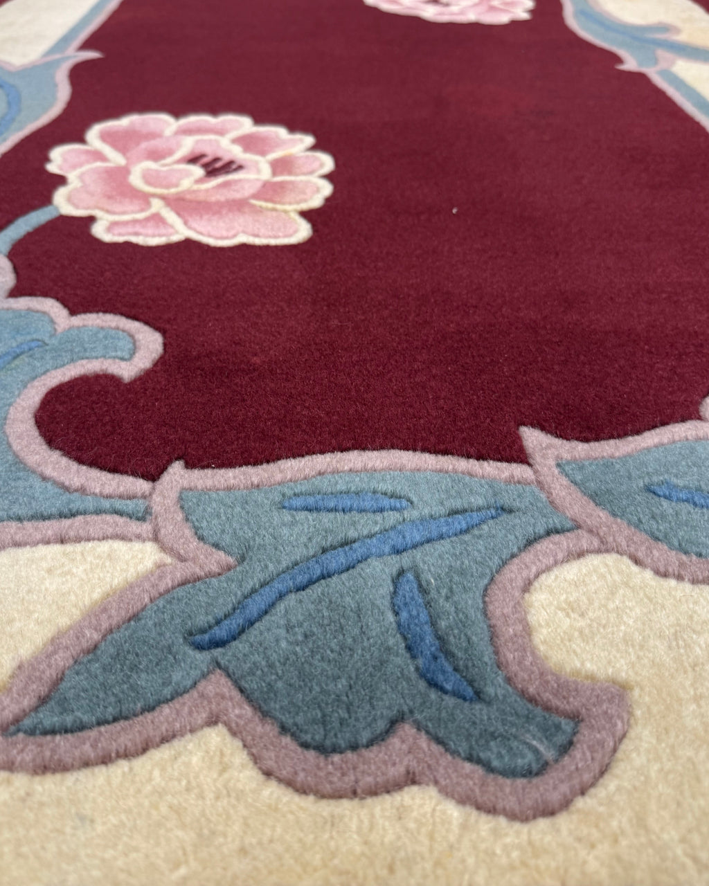 Tappeto Pechino 152x90 cm bordeaux e beige con motivi floreali