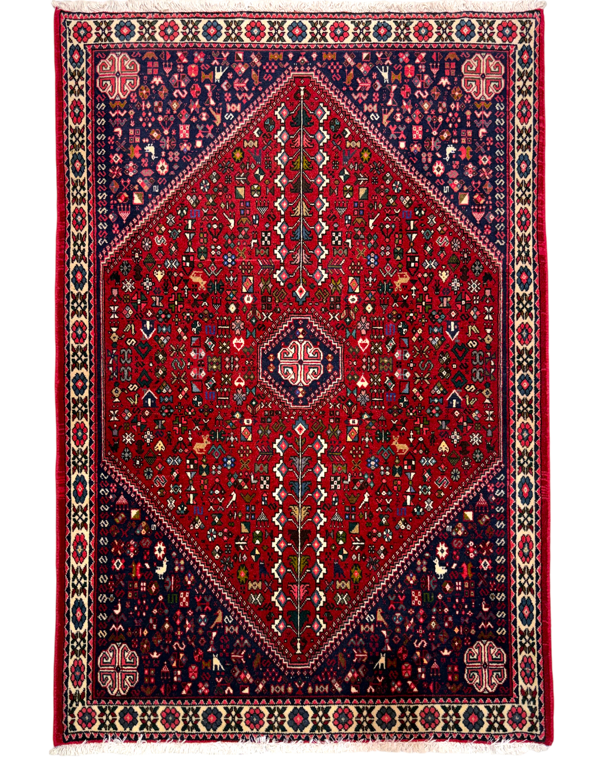 Tappeto persiano Abadeh 155x105 cm rosso con medaglione geometrico