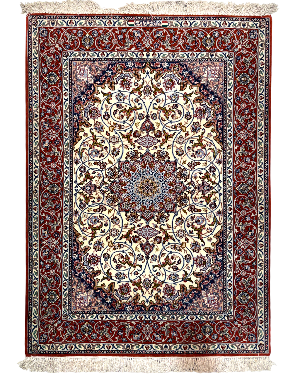 Tappeto persiano Esfahan 157x113 cm crema con medaglione floreale