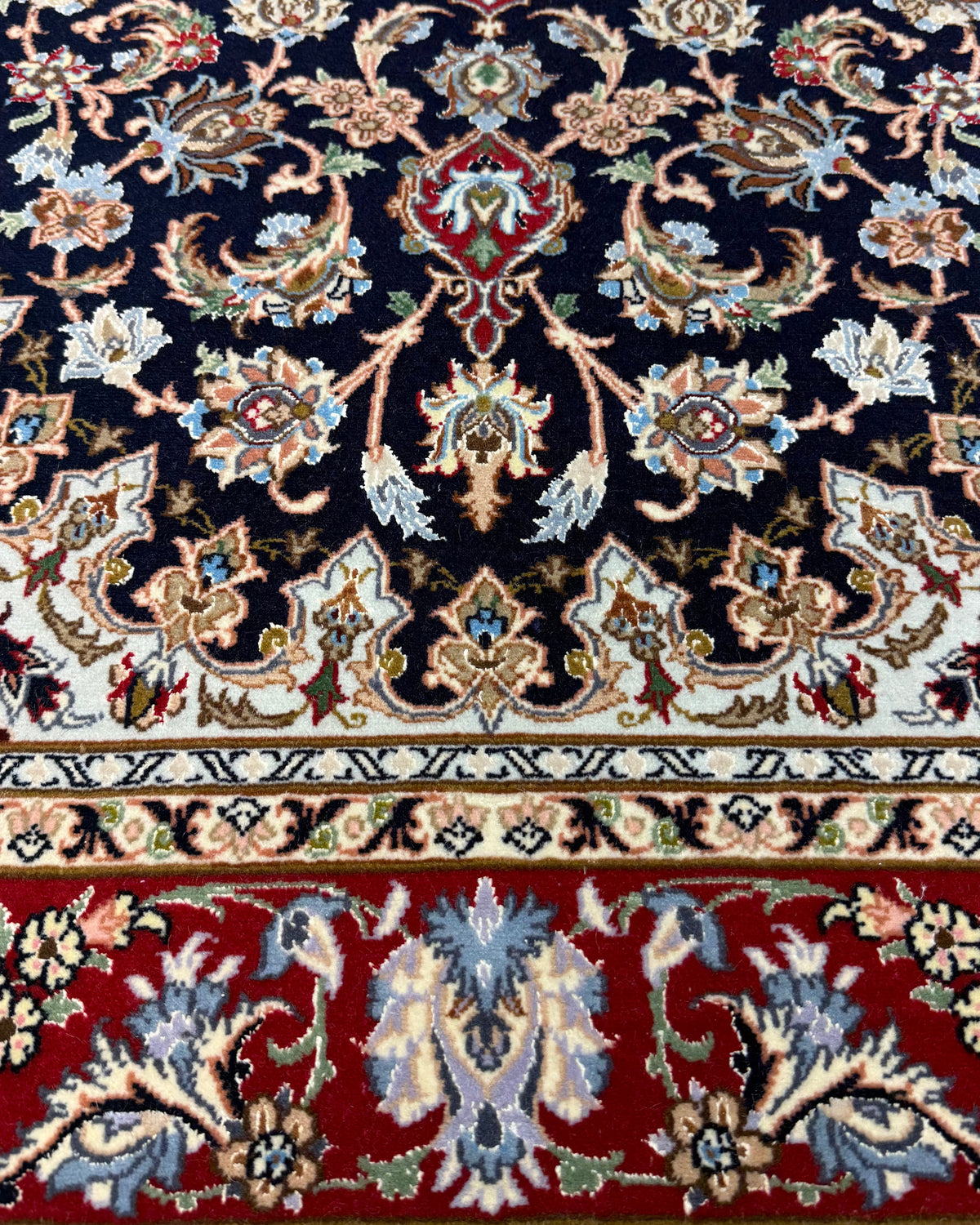 Tappeto persiano Esfahan misto seta 178x110 cm blu con medaglione floreale