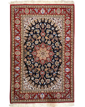 Tappeto persiano Esfahan misto seta 178x110 cm blu con medaglione floreale