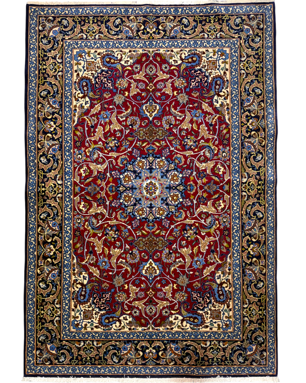 Tappeto persiano Esfahan misto seta 160x110 cm rosso con medaglione