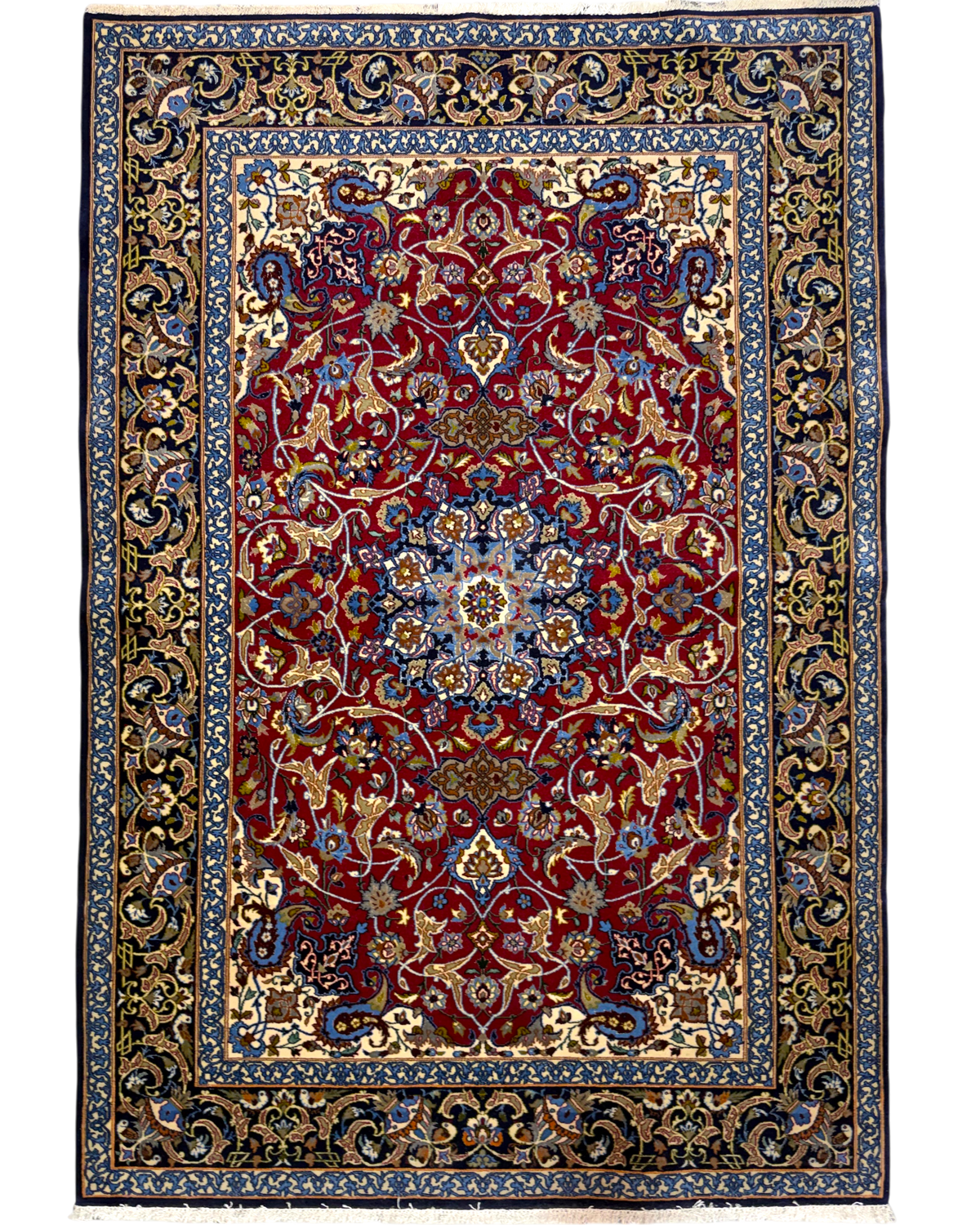 Tappeto persiano Esfahan misto seta 160x110 cm rosso con medaglione