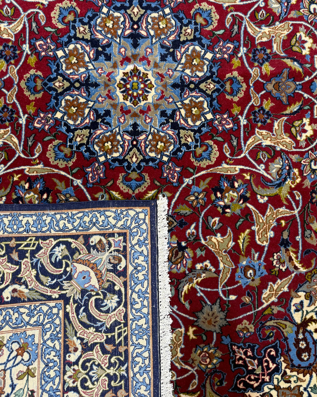 Tappeto persiano Esfahan misto seta 160x110 cm rosso con medaglione