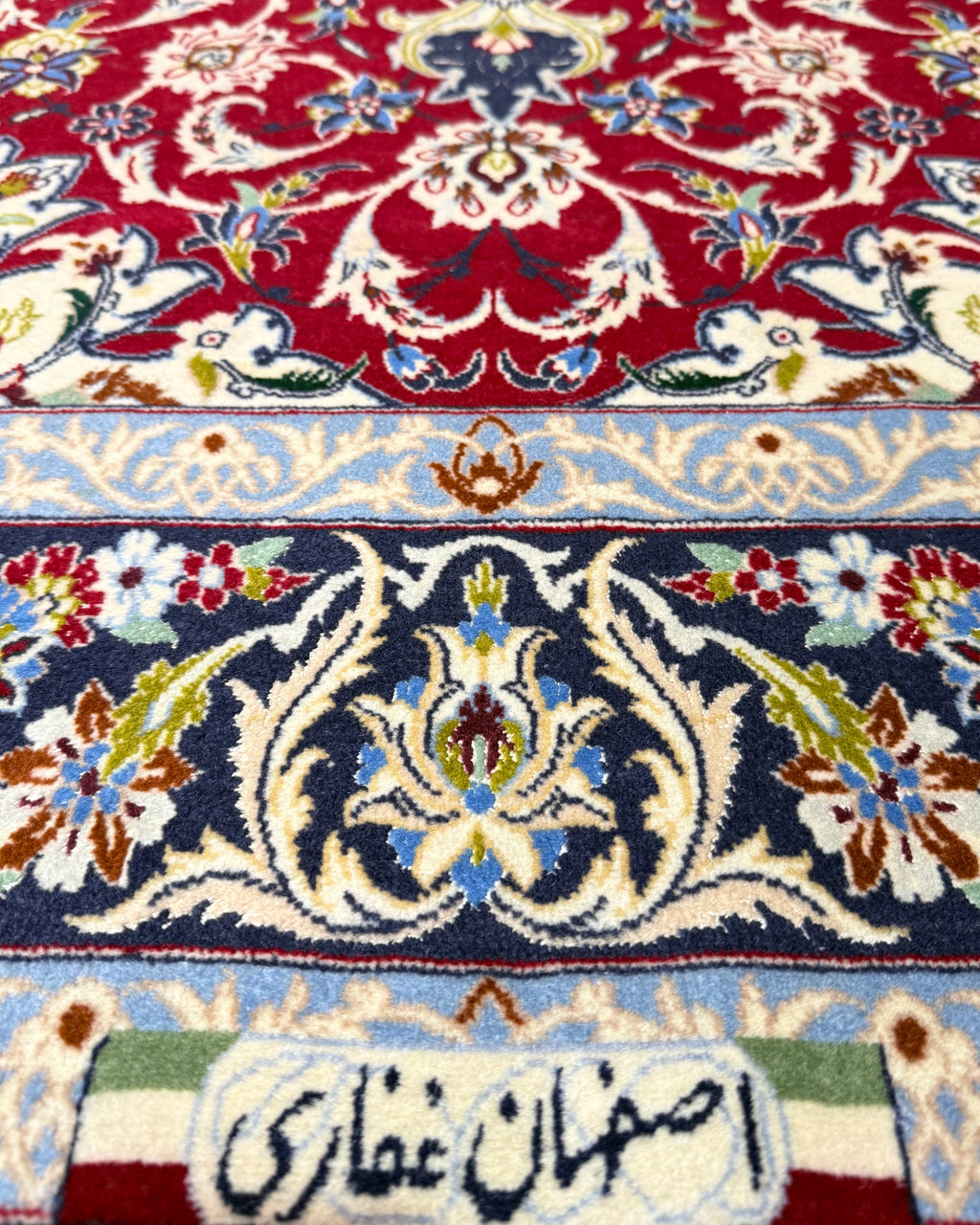 Tappeto persiano Esfahan misto seta 170x110 cm rosso con medaglione floreale