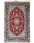 Tappeto persiano Esfahan misto seta 170x110 cm rosso con medaglione floreale