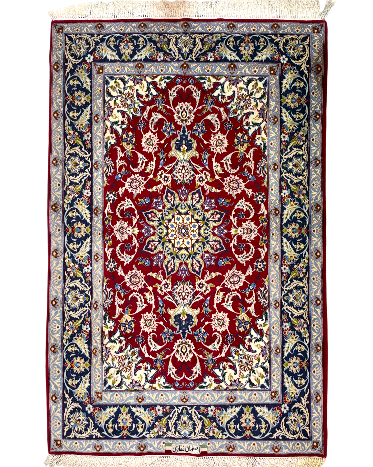 Tappeto persiano Esfahan misto seta 170x110 cm rosso con medaglione floreale