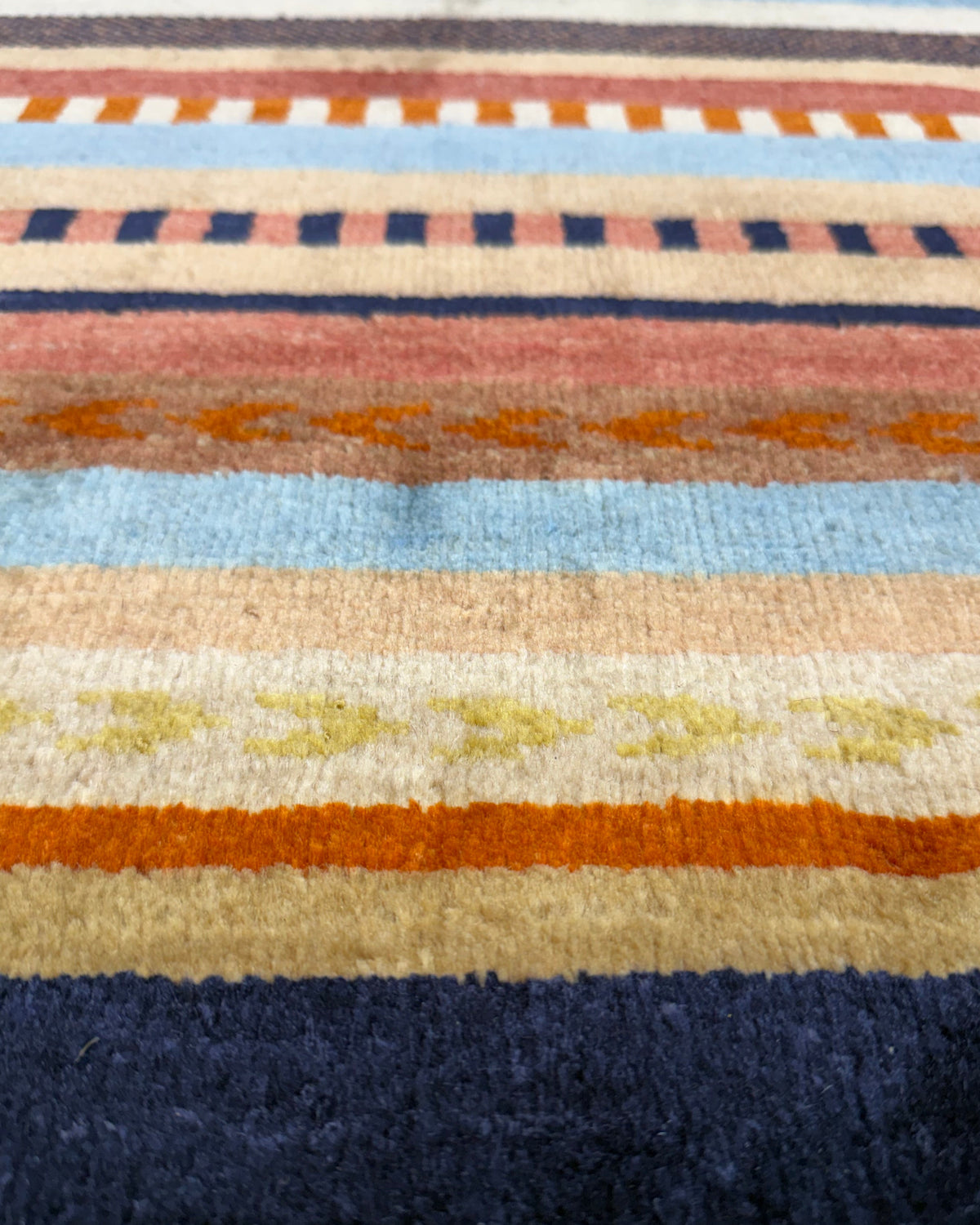 Tappeto persiano Gabbeh 154x92 cm blu con fasce orizzontali