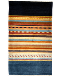 Tappeto persiano Gabbeh 154x92 cm blu con fasce orizzontali