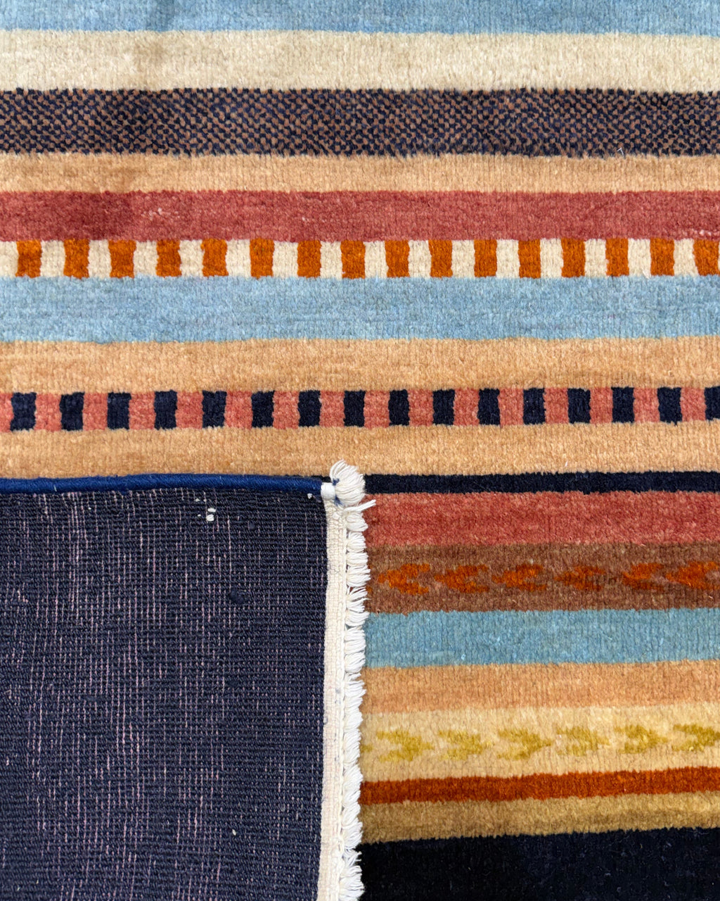 Tappeto persiano Gabbeh 154x92 cm blu con fasce orizzontali