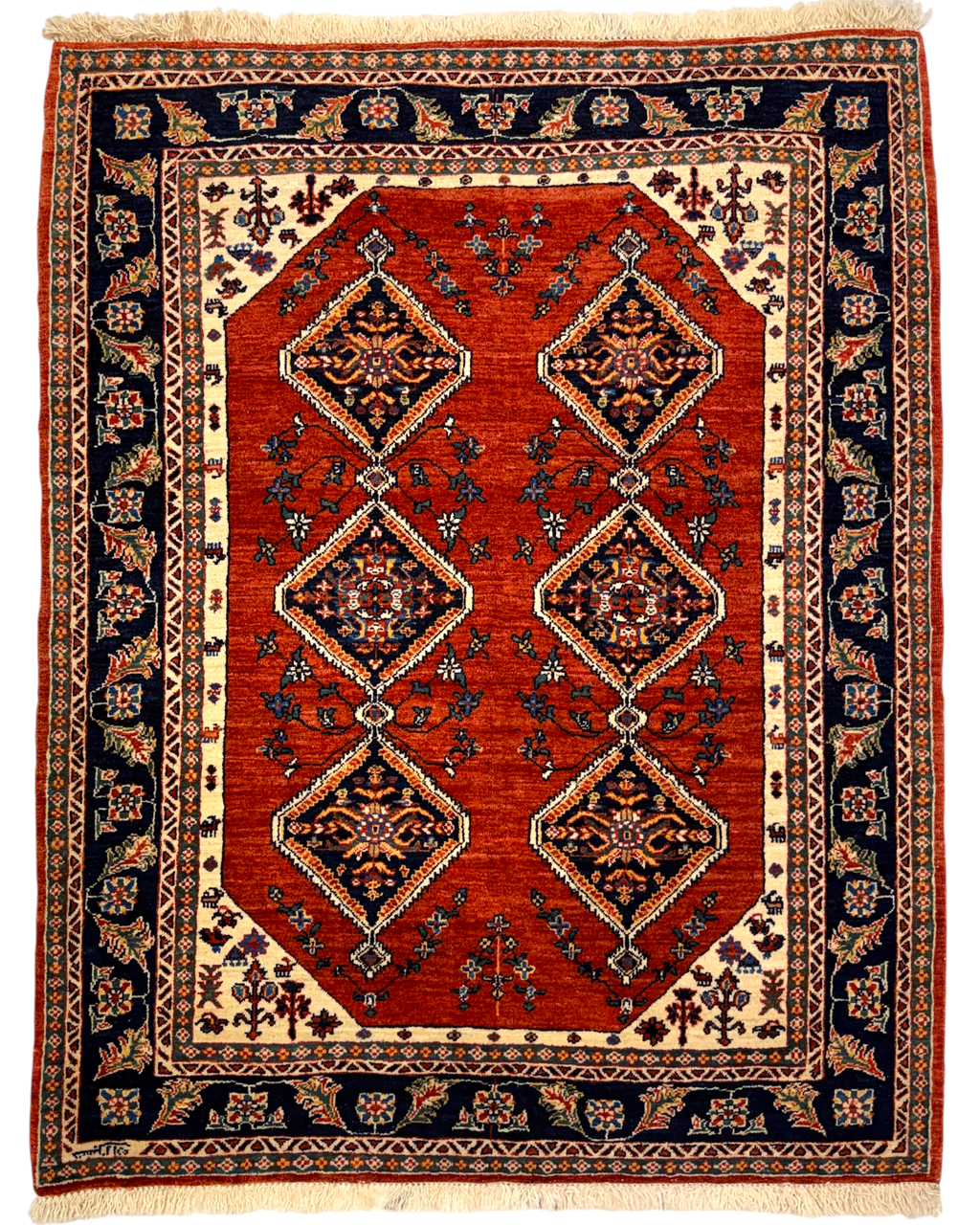 Tappeto persiano Kashkuli 143x112 cm rosso con medaglioni geometrici