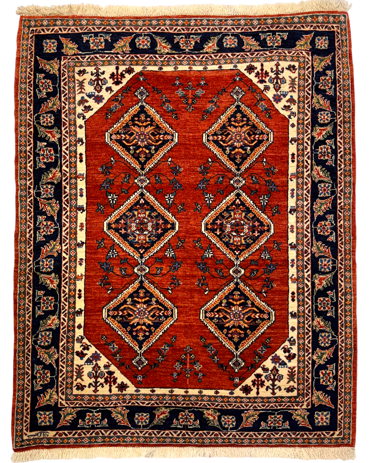 Tappeto persiano Kashkuli 143x112 cm rosso con medaglioni geometrici