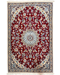 Tappeto persiano Nain 145x90 cm rosso con medaglione centrale