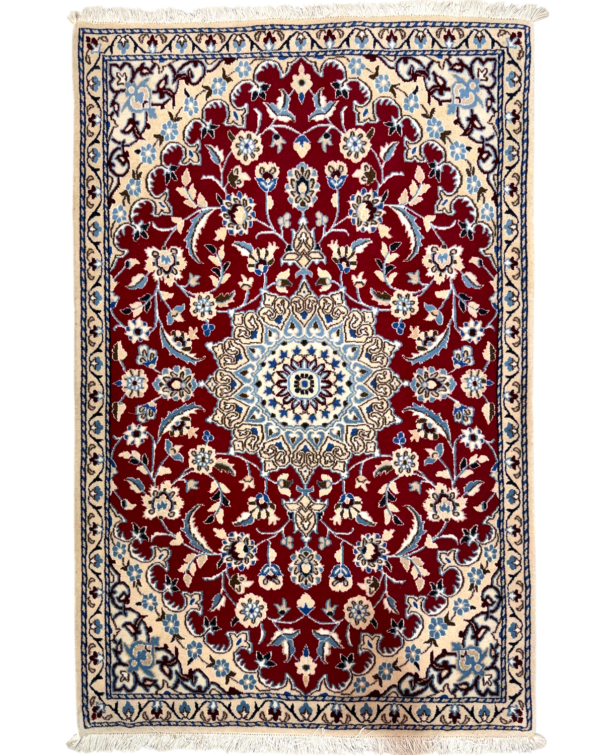 Tappeto persiano Nain 145x90 cm rosso con medaglione centrale