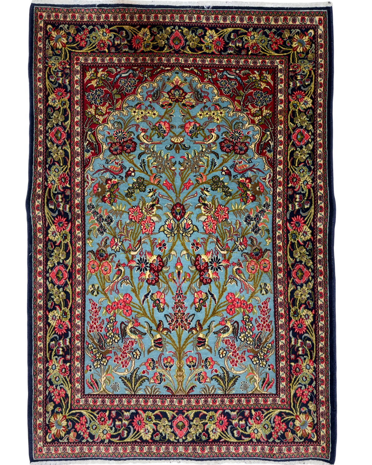 Tappeto persiano Qom 162x110 cm azzurro con motivi floreali