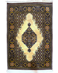 Tappeto persiano Qom 153x106 cm crema con medaglione geometrico