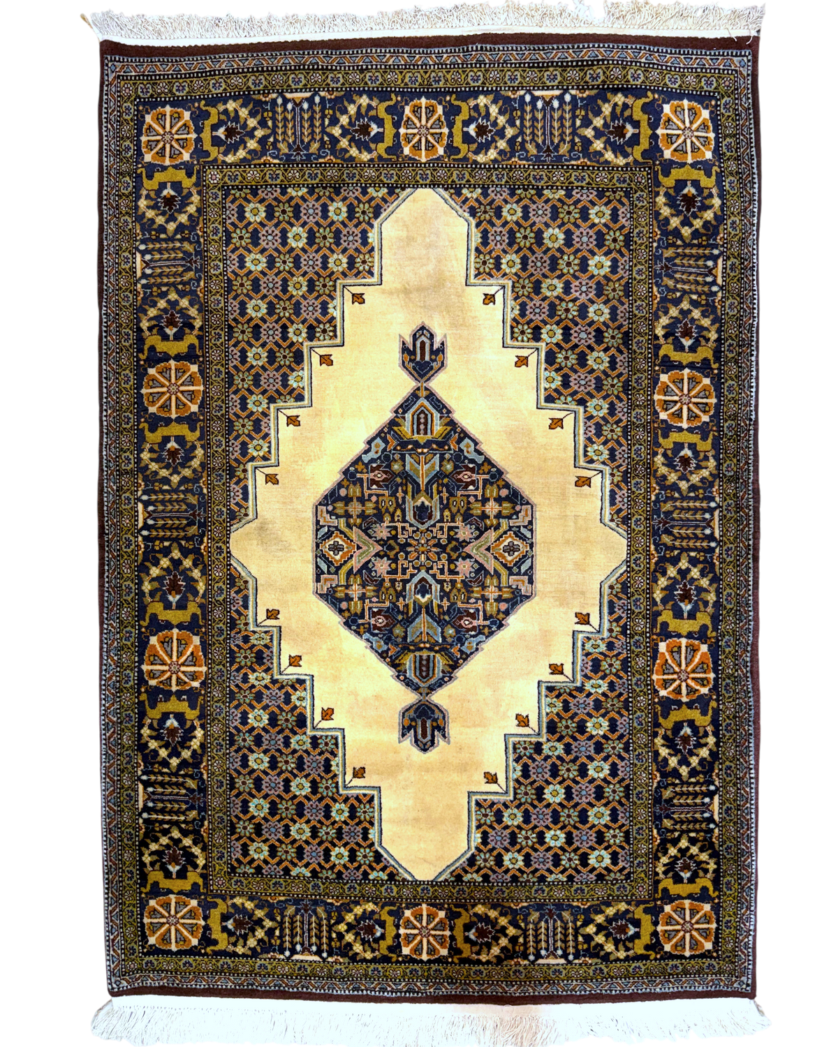 Tappeto persiano Qom 153x106 cm crema con medaglione geometrico