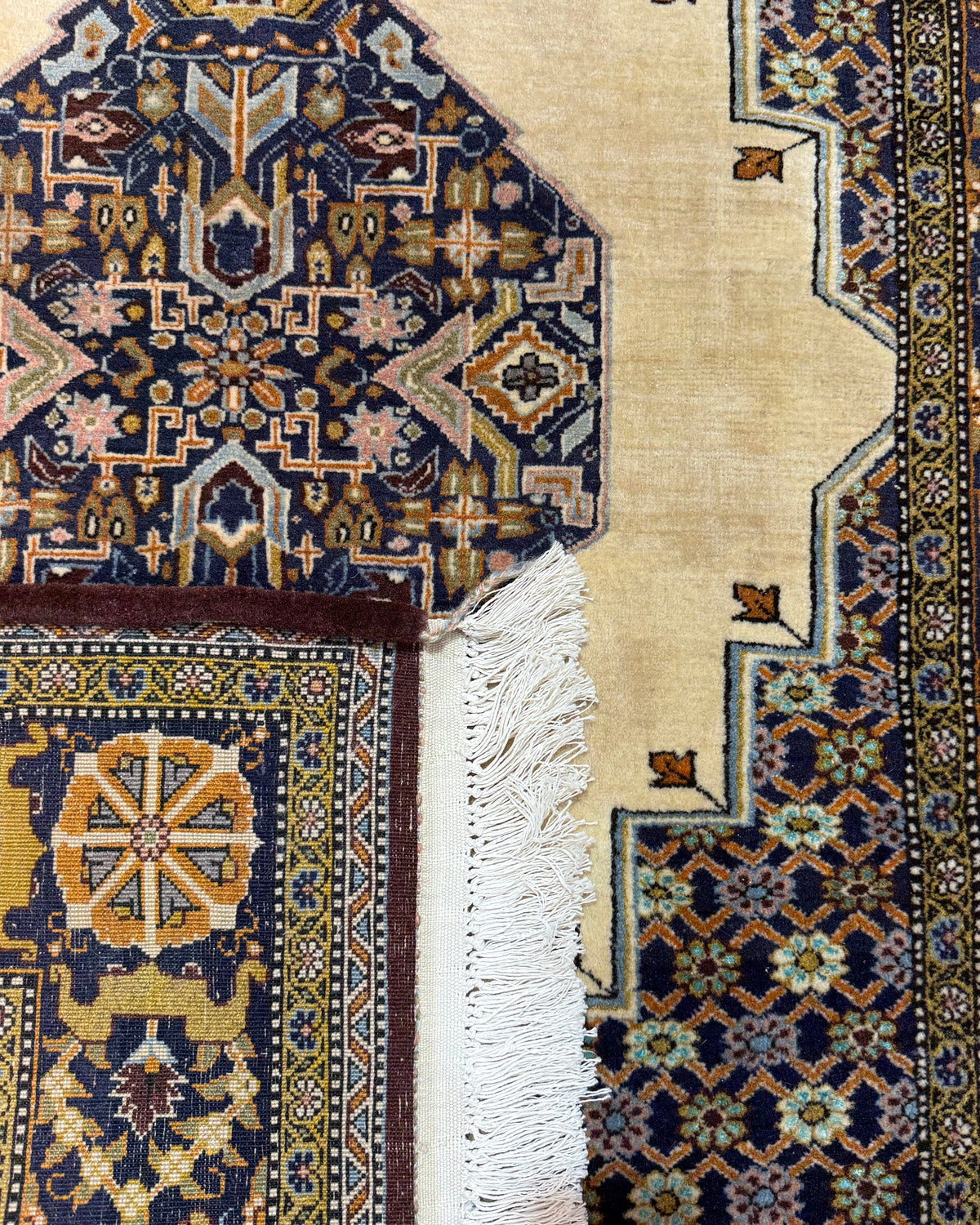 Tappeto persiano Qom 153x106 cm crema con medaglione geometrico