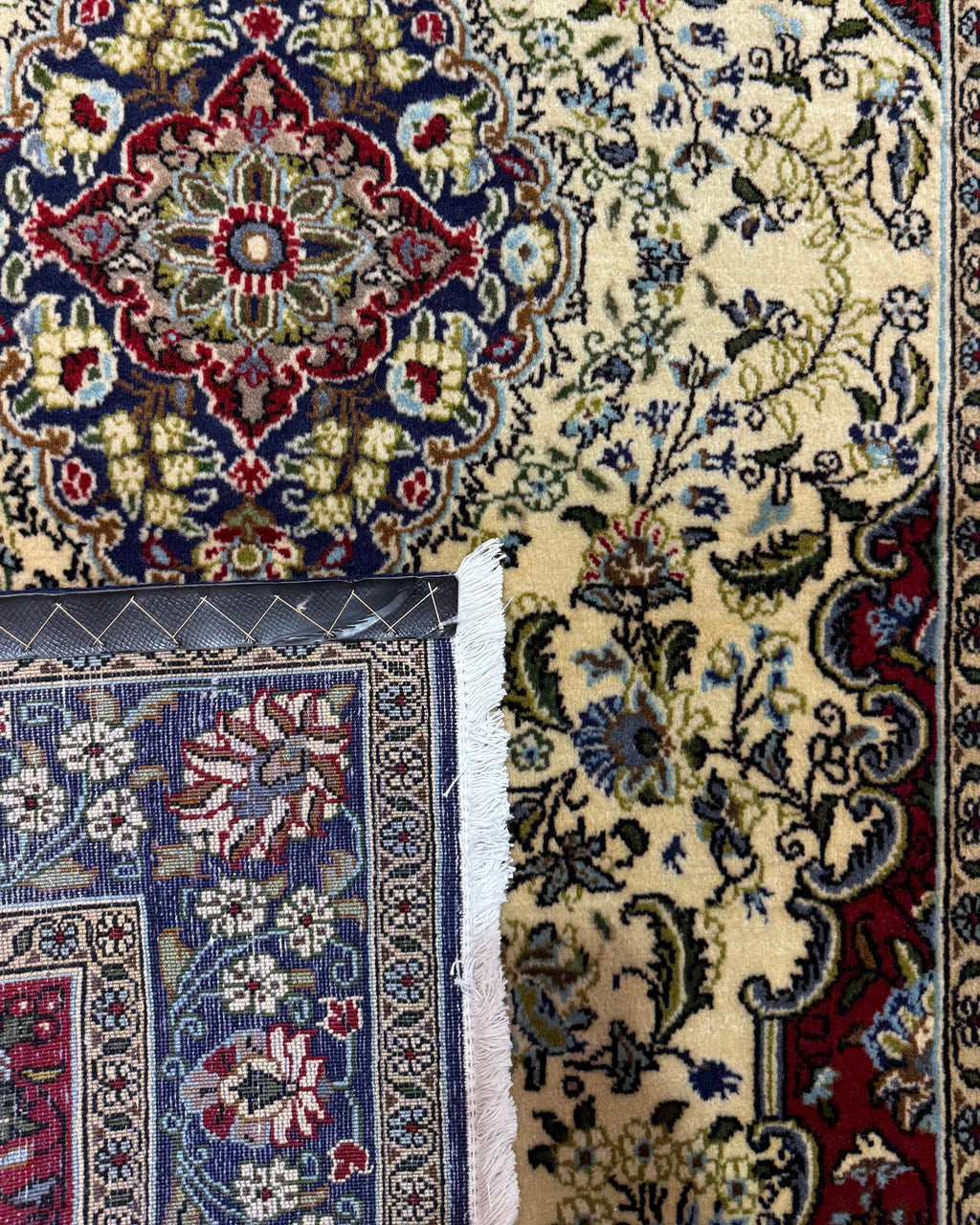 Tappeto persiano Qom 160x106 cm crema con medaglione floreale