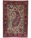 Tappeto persiano Qom Kork 158x107 cm crema e bordeaux con motivo boteh