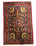 Tappeto persiano Qom 120x81 cm blu con medaglione floreale