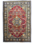Tappeto persiano Qom 157x107 cm rosso con medaglione centrale blu