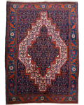 Tappeto persiano Senneh d'epoca 154x113 cm blu con medaglione geometrico
