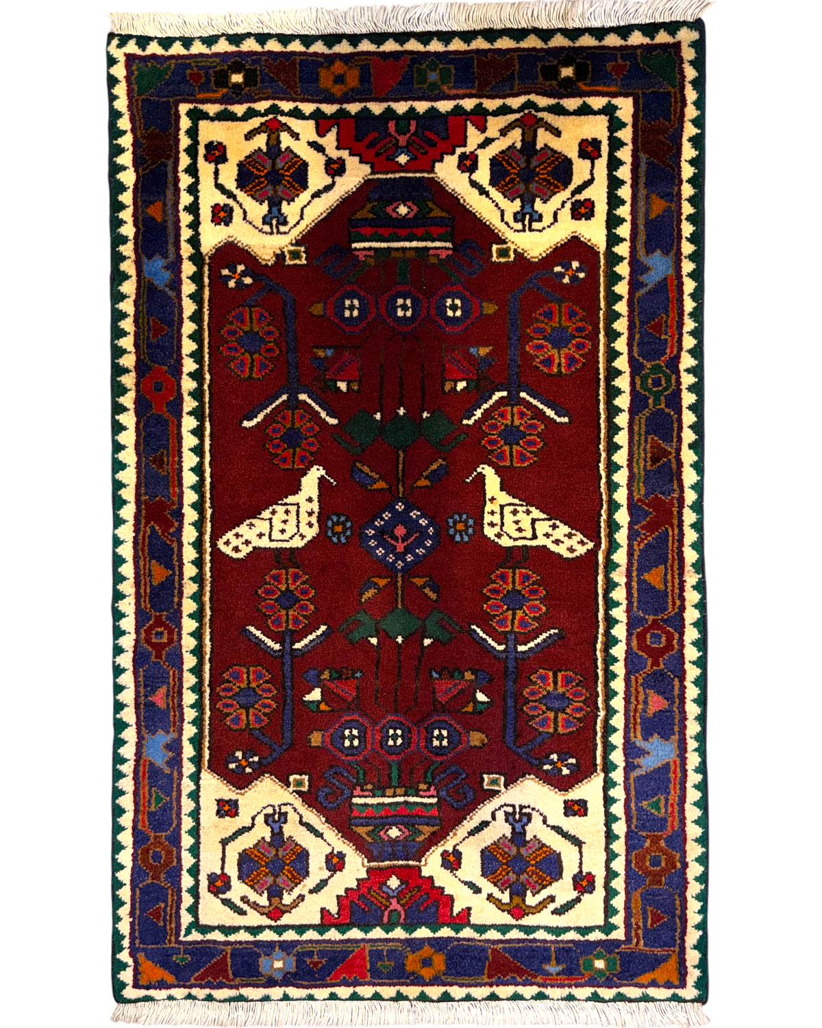 Tappeto persiano Shahsavand 127x78 cm rosso con motivi figurativi
