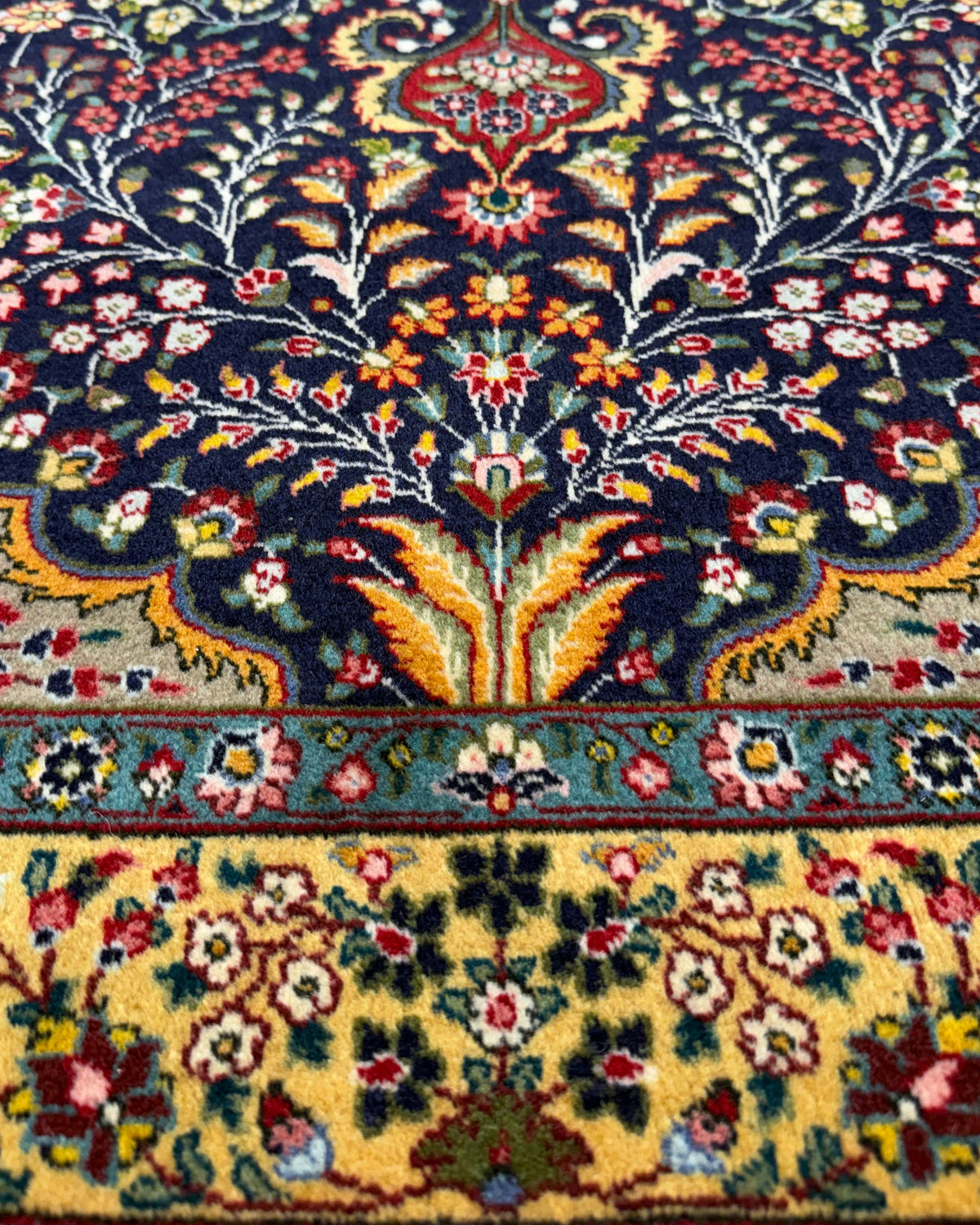 Tappeto persiano Tabriz 50 Raj 145x100 cm blu e oro con medaglione