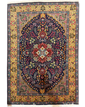 Tappeto persiano Tabriz 50 Raj 145x100 cm blu e oro con medaglione